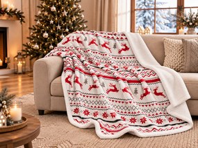 RETRO CHRISTMAS Karácsonyi fehér bárány takaró Méret: 200 x 220 cm