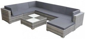 8-részes szürke polyrattan kerti bútorszett párnákkal