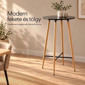 Bárasztal, kerek MDF asztallappal, Ø60 x 102 cm, fekete/tölgy