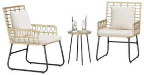 Kert étkező szett 3 pcs Barna Fekete Krém Poli rattan és acél