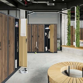 Pléh öltözőszekrény talpazaton, kétmodulos, polccal és köztes fallal KACPER, 800 x 1800 x 500 mm, Eco Design: antracit/ dió