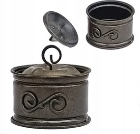 Ékszertartó Doboz, Réz, 9,7 x 6 cm, Kerek, Díszített, Fedővel, Szép, Masszív