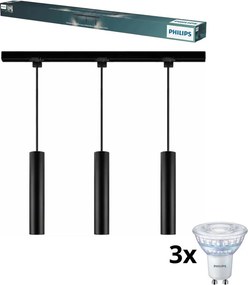 Philips-LED dimmelhető kábeles csillár EASYLINK sínes rendszerhez 3xGU10/6,2W/230V 1 m fekete