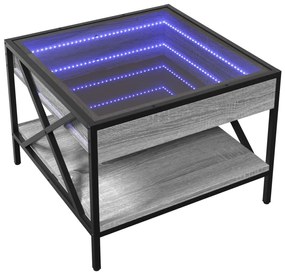 Szürke sonoma végtelen hatású LED-es dohányzóasztal 50x50x38 cm