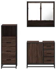3 részes barna tölgy színű szerelt fa fürdőszobai bútorszett