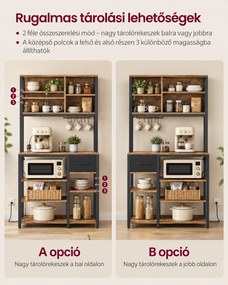 Konyhai polc konnektorokkal, állópolc, 40 × 80 × 180,4 cm, vintage barna–fekete színben