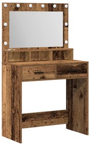 LED-es öltöztetőasztal régi fa hatással 79x41x135 cm