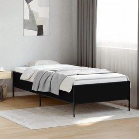 fekete szerelt fa és fém ágykeret 90 x 200 cm