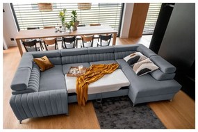 Kék kinyitható-tárolóhelyes sarokkanapé (jobb oldali-U alakú) Louis – ELTAP