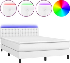 vidaXL fehér műbőr rugós ágy matraccal és LED-del 140x190 cm