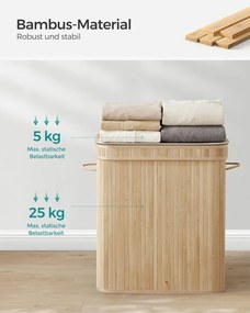 Ruháskosár fedéllel, 100 l-es bambusz szennyestartó