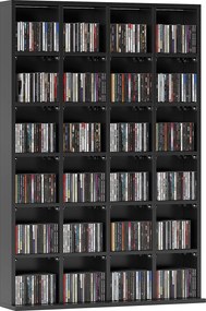 HOMCOM CD és DVD tároló, multimédiás tárolószekrény 24 rekesszel, max. kapacitás 480 CD/312 DVD, állítható polcokkal rendelkező fa könyvespolc, 89 x 2