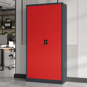 Fém iratszekrény JAN, 900 x 1850 x 400 mm, antracit-piros