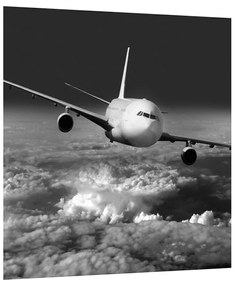 Fekete-fehér kép egy repülőgép a felhők (30x30 cm)