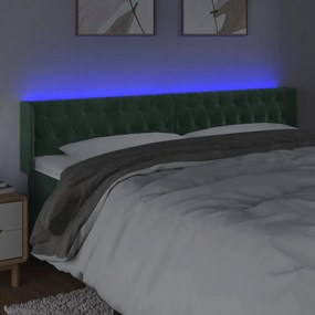 sötétzöld bársony LED-es fejtámla 203 x 16 x 78/88 cm
