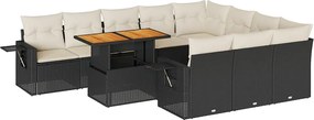 vidaXL 11 részes fekete polyrattan kerti ülőgarnitúra párnákkal