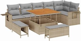 vidaXL Kerti Kanapé Szett 9 pcs Bézs polirattan