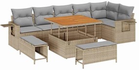 vidaXL Kerti Kanapé Szett 9 pcs Bézs polirattan