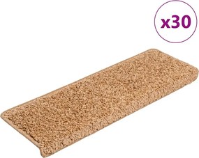 vidaXL 30 db lépcsőszőnyeg, bézs, téglalap alakú szélű, 65 x 21 x 4 cm