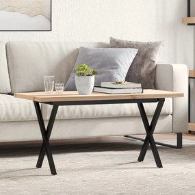 Tömör fenyőfa és acél X-vázú dohányzóasztal 90x40x45,5 cm