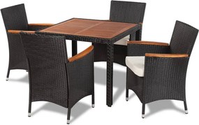 vidaXL 5-részes fekete polyrattan kültéri étkezőszett párnákkal