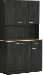 HOMCOM Modern Konyha Buffet Tároló Szekrény 6 Ajtóval 1 Fiókkal + Nagy Asztallap 101L x 39W x 180H cm Fekete Fa | Aosom