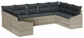 vidaXL Kerti Kanapé Szett tárolóval 9 pcs Világosszürke polirattan