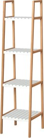 Kleankin 4-Szintes Bambusz Létra Polc Multifunkcionális Tároló Bútor Fürdőszobába, Nappaliba, Konyhába 35x36x138,5 cm Fehér és Természetes | Aosom
