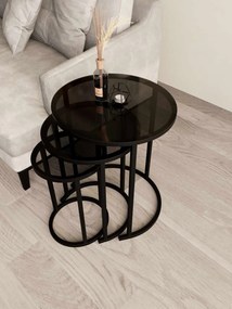 Milas üveg dohányzóasztal, fekete-füstszürke, Ø47 cm