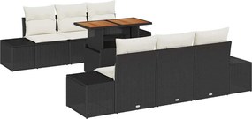 vidaXL Kerti Kanapé Szett tárolóval 7 pcs Fekete Poli rattan