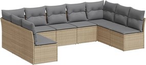 vidaXL 9 részes bézs polyrattan kerti ülőgarnitúra párnákkal