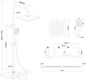 Erga Oslo, zuhanygarnitúra karos csapteleppel és polccal, króm, ERG-YKA-BP.OSLO-25-CHR