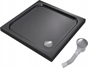 Zuhanytálca Szögletes 80x80 Slim Alacsony 5 CM Fekete Szifon
