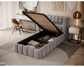 Szürke kárpitozott ágyneműtartós egyszemélyes ágy ágyráccsal 90x200 cm Lamica – ELTAP