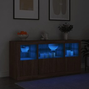 barna tölgy színű tálalószekrény LED-ekkel 142,5 x 37 x 67 cm