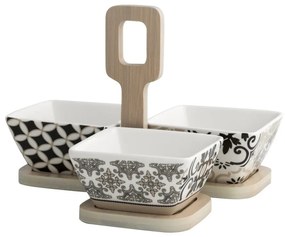 Alhambra 3 db porcelántál bambusz tartóval - Brandani