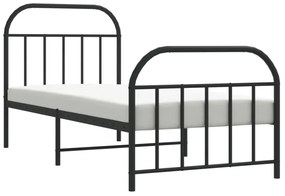 fekete fém ágykeret fej- és lábtámlával 90 x 190 cm