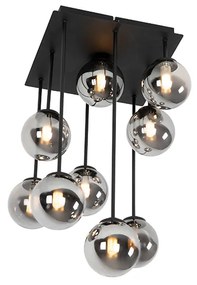 Modern mennyezeti lámpa fekete 9-es füstüveggel - Athén