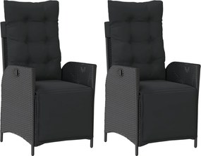 vidaXL 2 db fekete polyrattan dönthető kerti szék lábtartóval