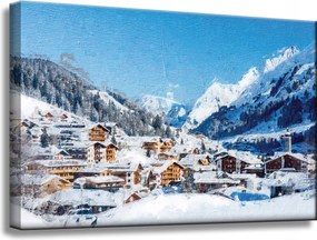 Vászonkép Hófalu a hegyek között Tél 60x40 cm Ideális ajándék