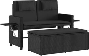 vidaXL fekete polyrattan dönthető kerti pad párnával
