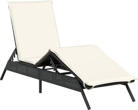 vidaXL fekete polyrattan napozóágy párnával