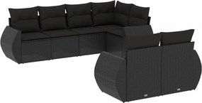 vidaXL 7 részes fekete polyrattan kerti ülőgarnitúra párnával