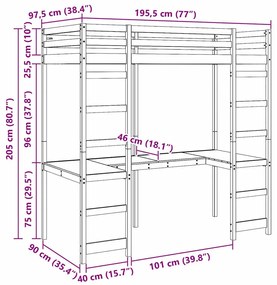 vidaXL Tetőtéri ágykeret Fehér 90 x 190 cm Tömör fenyőfa