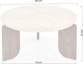 Manios dohányzóasztal 80 cm kerek - travertin / dió
