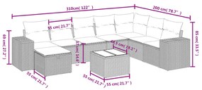 9 részes fekete polyrattan kerti ülőgarnitúra párnákkal