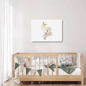 Üveg kép - Bézs virágok pillangóval N⁰3 (70x50 cm)