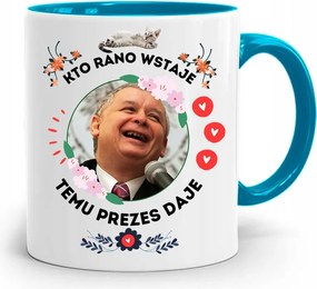 Kék Vicces Bögre Jaroslaw Kaczynski fényképes nyomattal