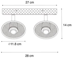 Ipari mennyezeti spotlámpa fekete fával 2 lámpás - Jasmine