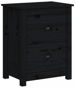 fekete tömör fenyőfa éjjeliszekrény 50x35x61,5 cm